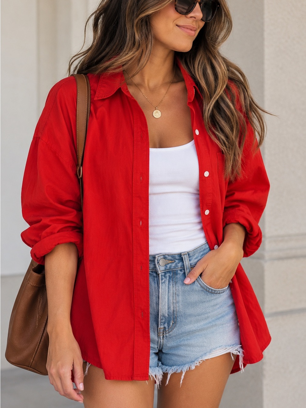 Universal Thread Oversized Button-Down Shirt in Red